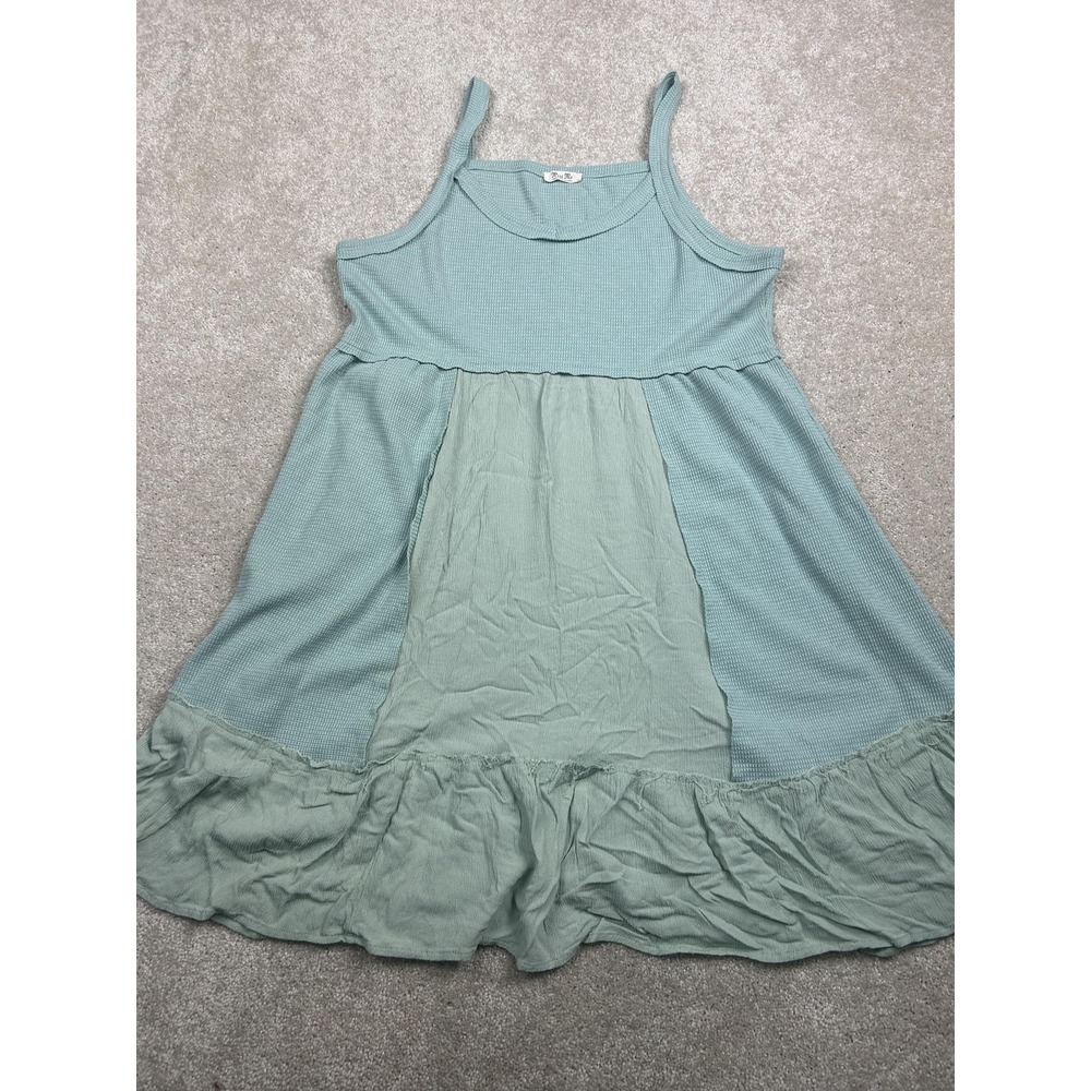 Miss Me Dress Womens Large Green Knit Rayon Ruffle‎ Hem Swing Trapeze Sundress